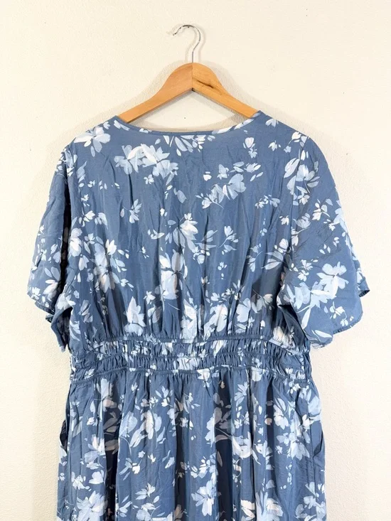 Torrid Blue Floral Maxi Dress 2X Tiered Pockets Modest Casual Cottage Western - Picture 12 of 12